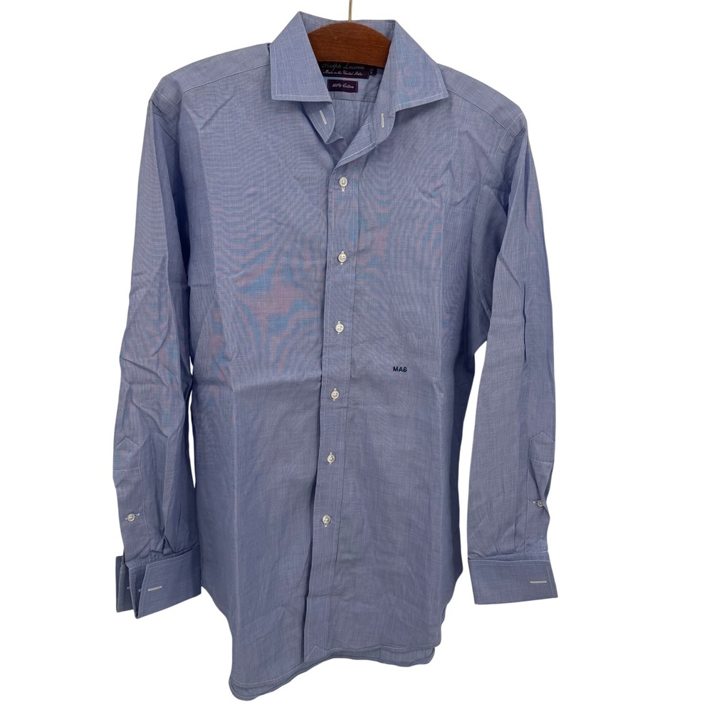 Ralph Lauren Purple Label Men's 14 1/2 32 Oxford Button Down Blue Shirt‎ READ